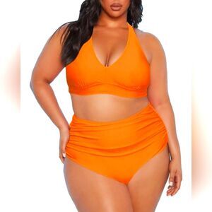 Pink Queen Bright Orange 2pc Halter High Waist Bikini Size 2X